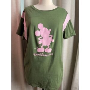 Walt Disney World Mickey Mouse Green Pink Colorblock T-Shirt Size XXL